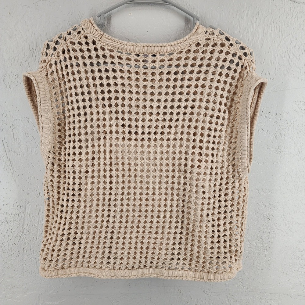 Steve Madden Large Beige Open Knit Crochet Sleeveless Tank Top Boho Womens